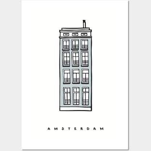 Light blue house. Amsterdam, Netherlands. Realistic sketch. Posters and Art